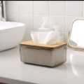 Tissue Box, Facial Tissue Dispenser Box with Bamboo Wood Lid, Transparent Container, Modern Minimalist Design. 