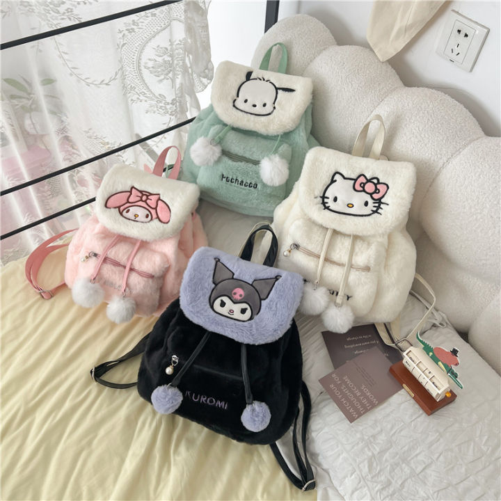 Kuromi Melody Cartoon Cute Puppy Plush Flip Backpack Women's Casual Large Capacity Cute kawaii Cartoon School Bag Mochila