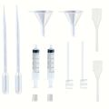 12-piece perfume dispenser set - 2 syringes, 2 pipettes, 2 perfume separators, 2 converters, 2 funnels, 2 spring-loaded pipettes. 