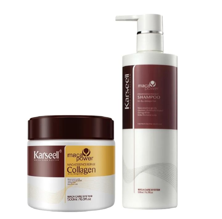 Karseell Shampoo and Hair Mask Set Deep Treatment Argan Oil Coconut Protein Herbal Collagen Keratin Sulfate Free for Dry or Damaged Hair 16.90oz 2PCS