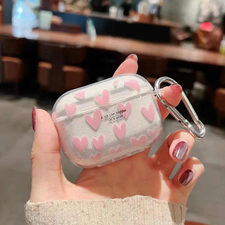 Pink Love Ring For Airpods Pro 2nd Earphone Case For Apple 1/2/3 Soft Matte TPU Earphone Case for Women And Girl With Keychain