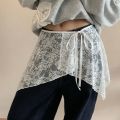 Apparel Accessories French Lacing Lace Mini Skirt Embroidery Irregular Hemline Lace Up Ruffles Skirt Y2K Apron Wrap Skirt. 