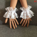Lolita Hand Sleeve Wrist Cuffs Ruffled Floral Black Lace Elastic Bracelet Elegant Ladies Short Lace Gloves Halloween.