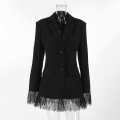 Women Elegant Lace Hem Black Suit Coat Fashion V-neck Single Breasted Slim Fit Blazer 2026 New Spring Office Lady Blazer Outwear. 