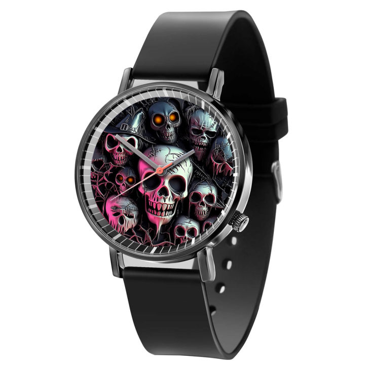 Hot Halloween Simple Skull Design Men And Women Quartz Watches Casual Black Silicone Clock  Watch