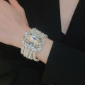 Shiny Big Square Zircon Bracelets Elegant Imitation Pearl Multi-layer Chain Bracelets Bangles for Women Party Wristbands K-.
