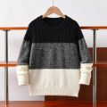 Boys' college style striped sweater knitted pullover suitable for daily leisure in spring, autumn, and winter. 