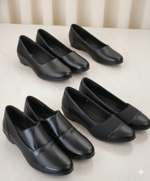 Whomen Official Mid Weg Heel Closed Shoes For Black Color