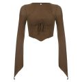 Sexy Vintage Crop Tshirts Long Sleeve Slim T Shirt 2024 Autumn New Korean Style Chic Sweet Y2K Aesthetic Streetwear Female Tee. 