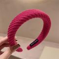 Rose Pink Sponge Headband for Women Temperament Knitted Headband Cute Girl Washing Face Hair Band.
