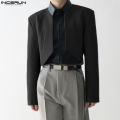 INCERUN Men Blazer Solid Color Open Stitch Long Sleeve Irregular Thin Suits Men 2024 Streetwear Fashion Casual Crop Coats S-5XL. 