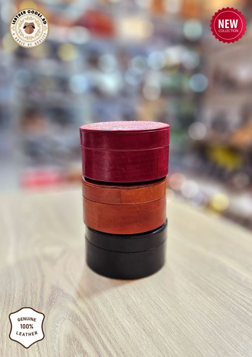 Jewelry/Ring/Watch Box Circle Shape Made With Genuine Cow Leather.