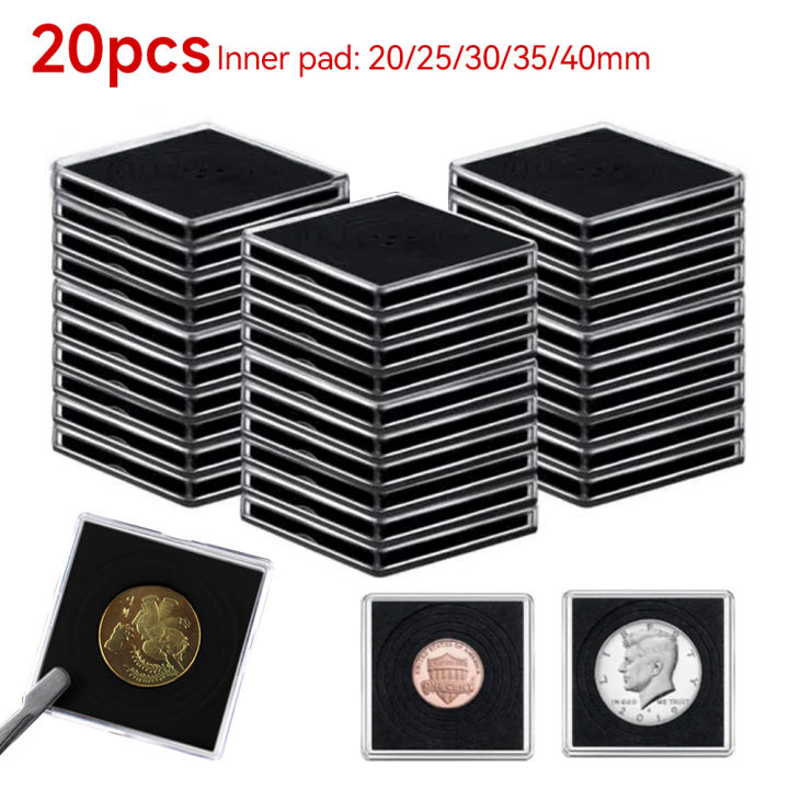 20PCS Plastic Square Coin Holder Capsules Container Coin Transparent Gaine Small Round Coin Protection Box Display 20mm-40mm