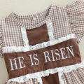 Summer Easter Infant Baby Girl Bodysuit Fly Sleeve Letter Embroidery Lace Playsuit Casual Clothes. 