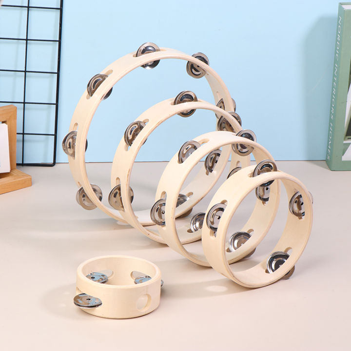 4/6/7/8/10Inch%20Hand%20Drums%20Toys%20Education%20Orff%20Musical%20Instrument%20Tambourine%20Hand%20Cranked%20Bell%20Single%20Row%20Wooden%20Tambourine%20Rings%20-%20Image%203