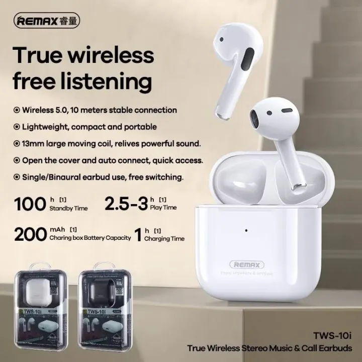 REMAX%20TWS-10I%20TRUE%20WIRELESS%205.3%20STEREO%20MUSIC%20EARBUDS%20BLACK/WHITE%20TOP%20QUALITY%20NEW%20-%20Image%204