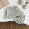 Summer Hot European Style Style Floral Embroidery Baby Onesie Set Breathable Long Sleeve Top + Shorts Baby 2Pcs Set. 