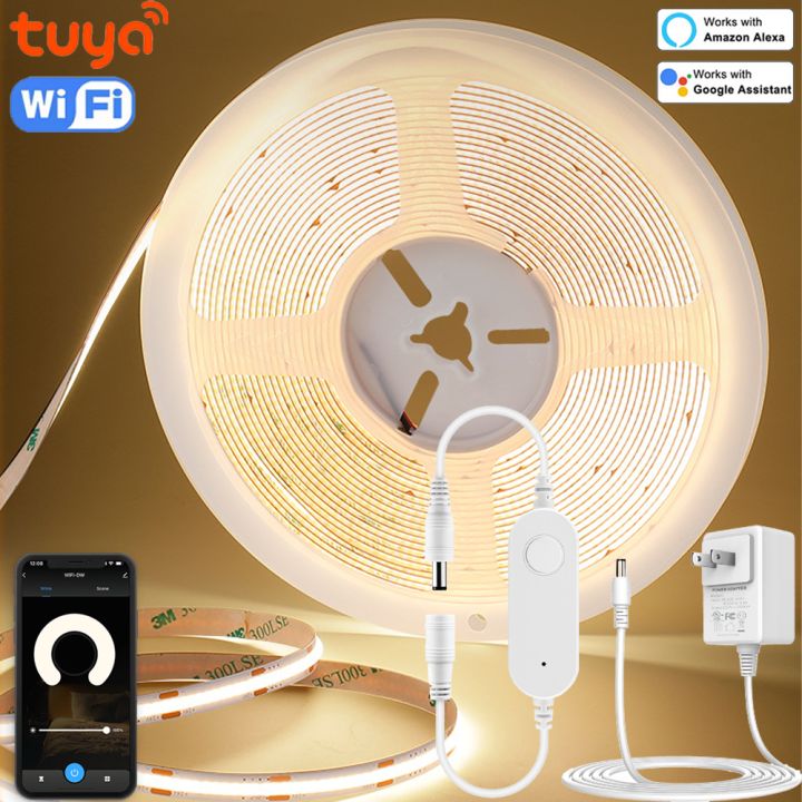 Tuya Smart WiFi COB LED Strip Light 320leds/M 12V Warm White Wardrobe Cabinet Lighting Room Decor  for Alexa  Assistant lightify