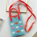 Korean Fashion Heart Knitted Mini Square Handbag for Women Small Mobile Phone Shoulder Bags Girls Cute Outdoor Crossbody Bags. 