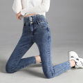 High-quality New Vintage High-waist Stretch Skinny Jeans, Women's Fashion Stretch Button Pencil Pants, Mom Casual Jeans Pants. 