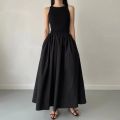 New Summer Simple Elegant Black Long Dresses For Women Round Neck Sleeveless High Waist Temperament Female Fashion Style Dress.