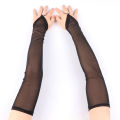 50cm Women Black White Transparent Mesh Breathable Elasticity Hook Finger Long Gloves  Party Etiquette Fingerless Gloves. 