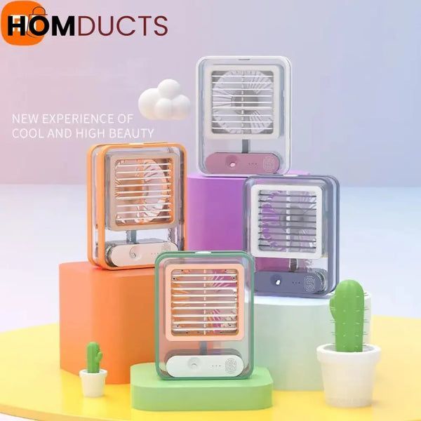 Portable USB Air Cooler Fan with Mist Spray – 3 Speed Rechargeable Mini ...