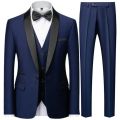 Black Men Autumn Wedding Party Three Pieces Set Large Size Male Blazer Coat Pants and Vest Fashion Slim Fit Suit.