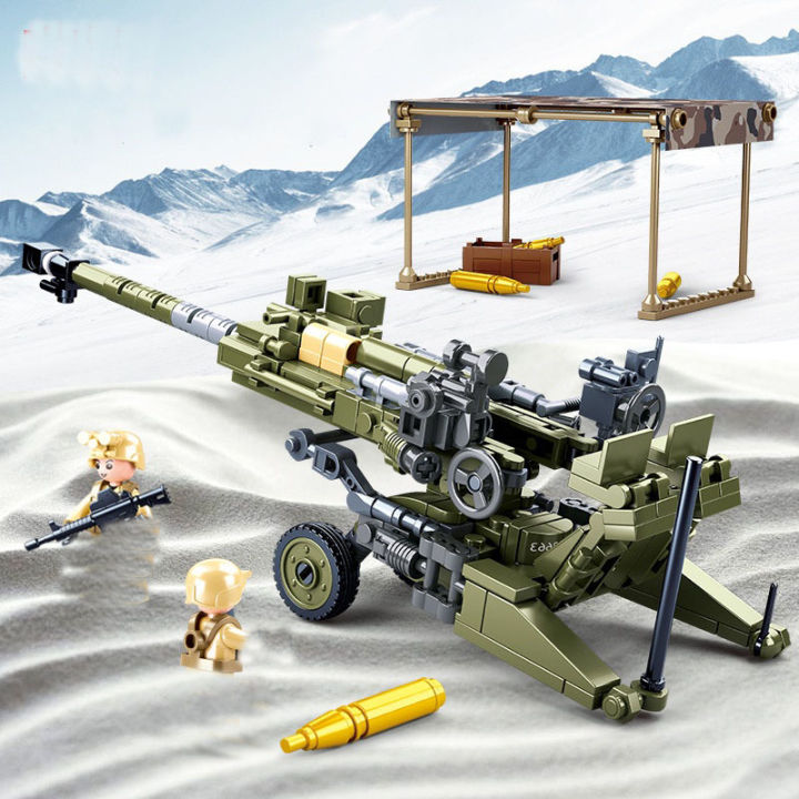258PCS WW2 Light Howitzer Model Building Block Small Particles Compatible Kids Bricks Toys Construction Kits Boy