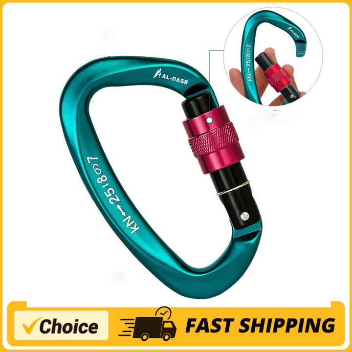 Red D-Shaped Auto Locking Climbing Carabiner Clips 20KN Twist Lock Lightweight For Rock Climbing Mountaineering