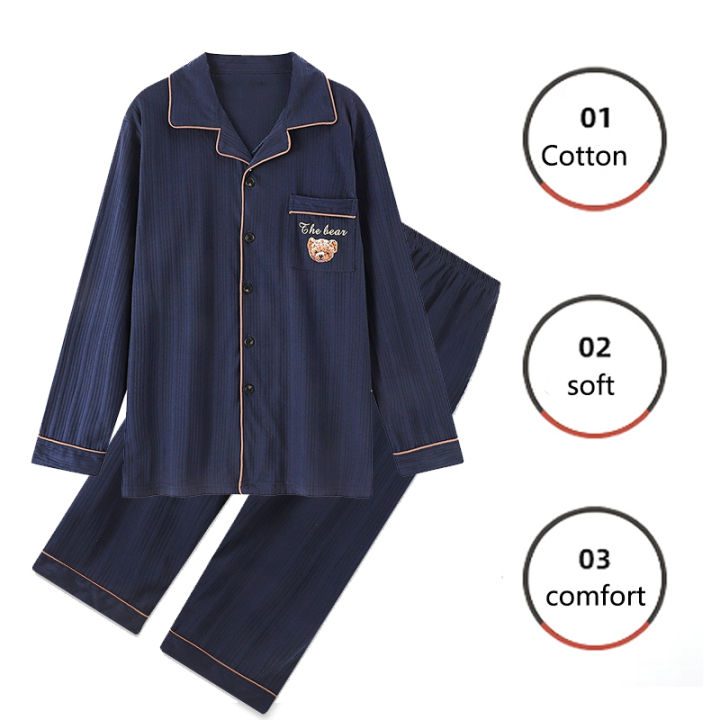 Cotton%20Men%20Pajamas%20Set%20of%20Autumn%20Winter%20Long-Sleeved%20Cardigan%20Plus%20Size%20Men%20Models%20of%20Home%20Clothing%20Plaid%20Sleepwear%202PCS/Set%20-%20Image%203