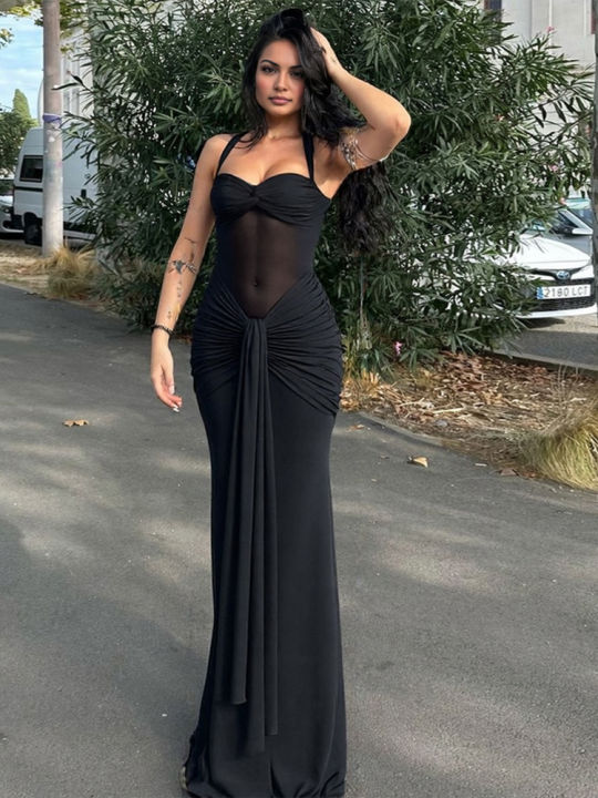 Nibber%20Halter%20Mesh%20Patchwork%20Dress%20Women%20Summer%20Trend%20Off%20Shoulder%20Backless%20Ruched%20Ribbon%20Midnight%20Prom%20Party%20Hipster%20Vestidos%20-%20Image%204