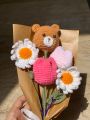 Crochet handmade bouquet with complementary khaaki wrapping and stamped custom note. 
