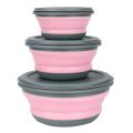 3 Pieces Silicone Folding Bowls with Lid Foldable Lunch Box Portable Salad Bowl Sets. 