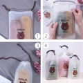 Popular Broun bear bag brown bear bag drawstring plastic bag storage bag cosmetic bag drawstring bag 1 leaf pattern cartoon brown bear bag. 