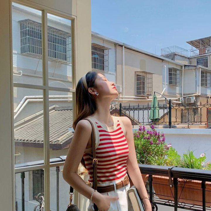 NEW%20Summer%20Korean%20Stripe%20Knitted%20Tank%20Top%20Women%20Round%20Neck%20Sleeveless%20Slim%20Camisole%20-%20Image%205