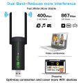 1300Mbps USB WiFi Adapter Dual Band 2.4G 5GHz Wireless Dongle Signal Receiver AP Mode For PC/Laptop Win7/10/11 Driver Free. 