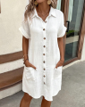Vintage Women Solid Mini Dress Summer Fashion V-neck Three Quater Sleeve Cotton Linen Dress Ladies Casual Holiday Vestidos. 
