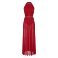 Womens Ballet Dress Lyrical Latin Dance Performance Costume Sleeveless Keyhole Back Shiny Rhinestones Side Split Mesh Maxi Dress.