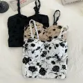 ITOOLIN Women Sweet Elastic Camis Underwear Padded Bra Spaghetti Cute Crop Tops Print Tank Tops For Women Summer 2023. 