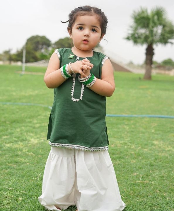 14 August dress white and green ghrara set | 2-piece summer cotton/lawn dress | Independence Day dress