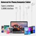 TypeC Earphones For iPhone 17 Air 16 15 14 13 12 11 Pro Max iPad Wired Earbuds 3.5mm Tablet Laptops Headphones Phone Accessories.