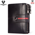 HUMERPAUL 100% Genuine Leather Mens Casual Wallet RFID Blocking Credit Card Holder with Zipper Coin Pocket Short Male Clutch Bag. 