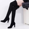 Winter Women Over The Knee Boots Stretch Fabrics High Heel Slip on Shoes Pointed Toe Woman Long Boots Size Plus Size 43. 