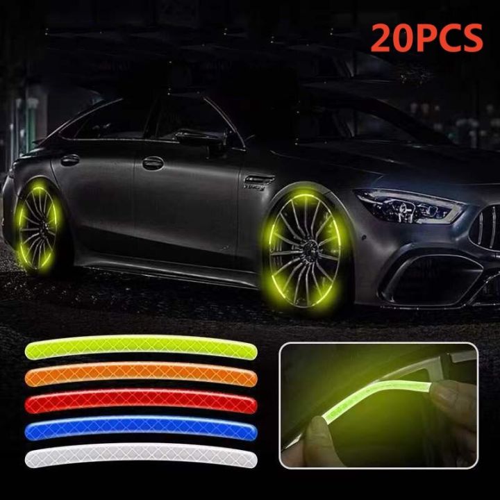 20pcs Car Tire Rim Reflective Sticker Night Safety Warning Strip Motorcycle Bike Auto Wheel Hub