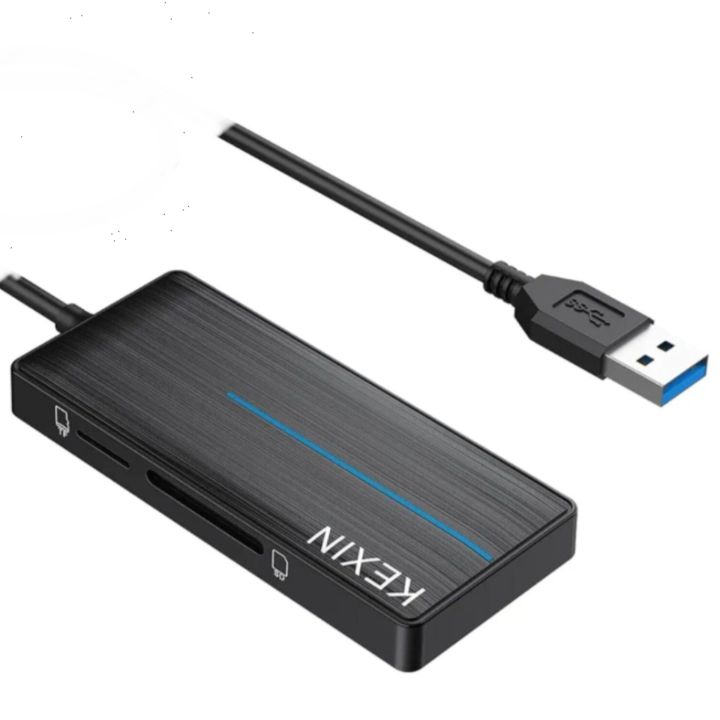 KEXIN USB Hub 3.0 Ultra Slim | High-Speed USB Splitter with 3 USB 3.0 Ports & Card Reader | Multiport USB Adapter for PC, Laptop, Desktop, HDD, Flash Drive, Keyboard, Mouse, Surface Pro & More | Portable & Durable USB Extender Hub for Fast Data Transfer