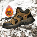 Leather Men Boots Winter Fur Super Warm Snow Boots Men Winter Work Casual Shoes Sneakers High Top Rubber Ankle Boots. 