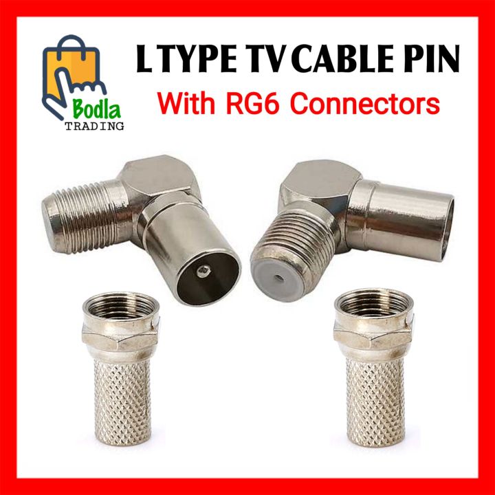 2 PcsTV and LCD/LED TV Cable Pin L Shape with 2 Connector RG6