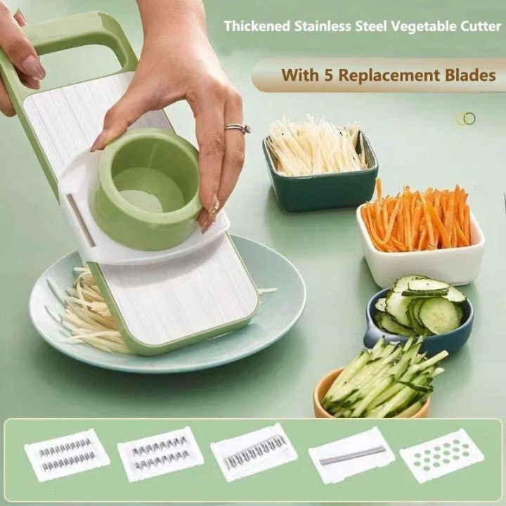 Kitchen 5 In 1 Stainless Steel Safe Multifunctional Manual Vegetable Slicer Cutter Potato Shredders Garlic Carrot Grater Chopper