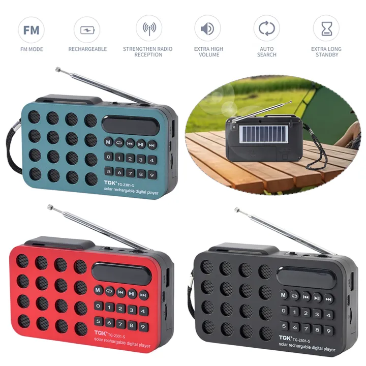 Digital Radio Speaker Music Player Bluetooth-Compatible Solar Charging/Rechargeable Battery Operated MP3 Player Built-in Speaker